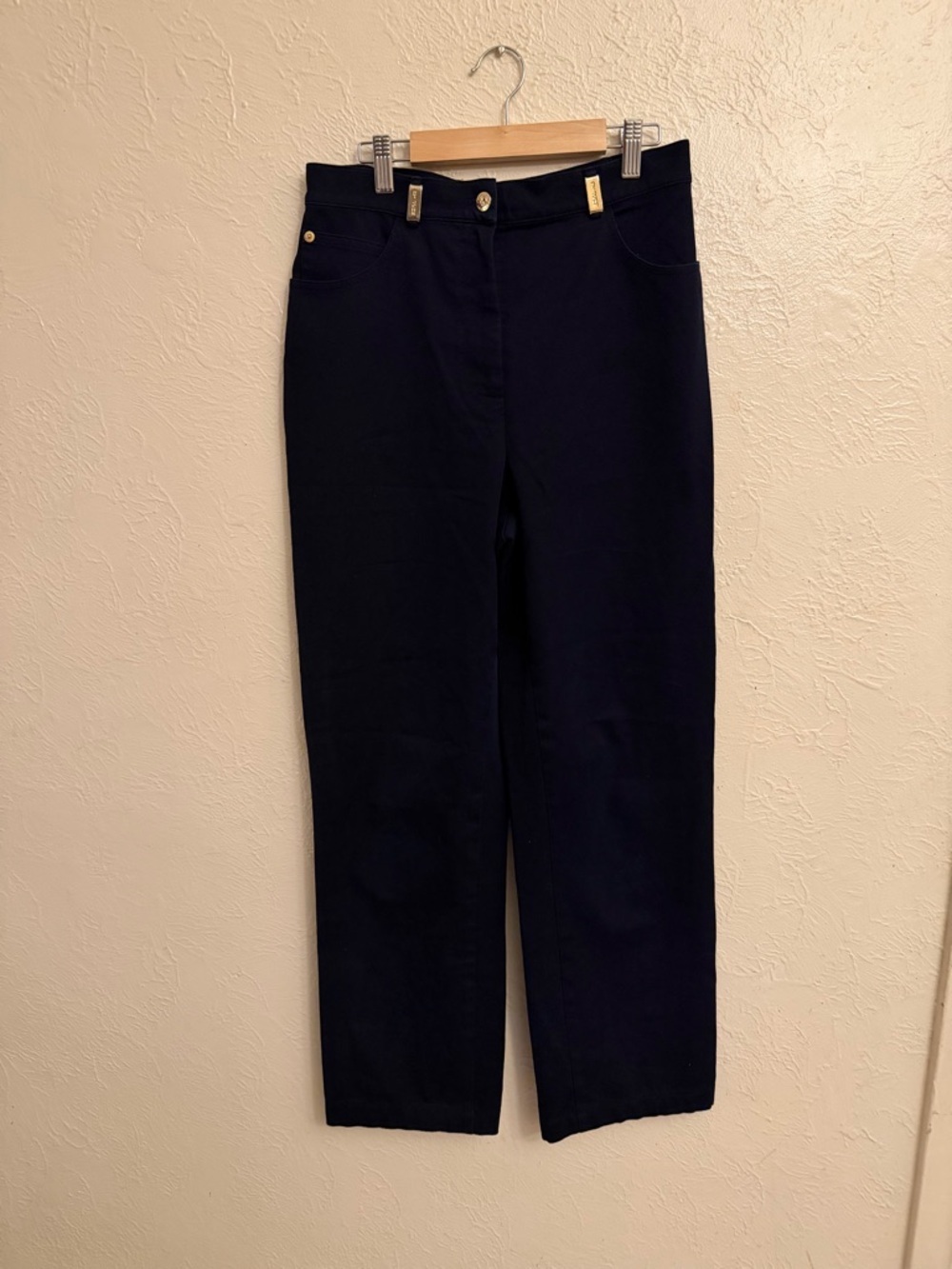 St. John Navy Straight-Leg Women's Jeans with Gold-Tone Accents